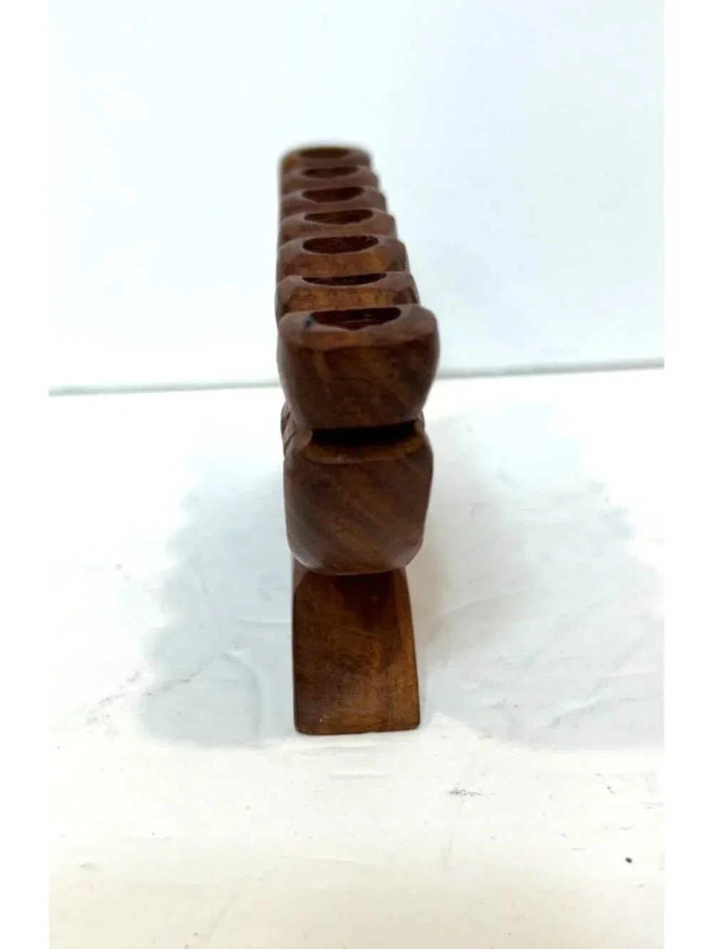 Hand-Carved Wooden Menorah 7 Candle Slots Rustic Brown Finish 6